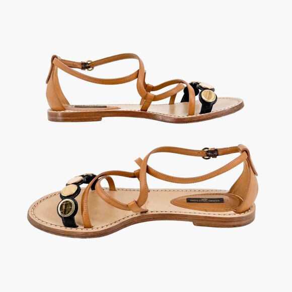 Louis Vuitton South Beach Cross Sandals Size 38.5 US 8.5 Brown Flat LV Leather - Picture 11 of 15